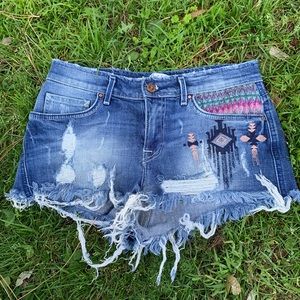 ZARA Denim Shorts with Embroidery Details